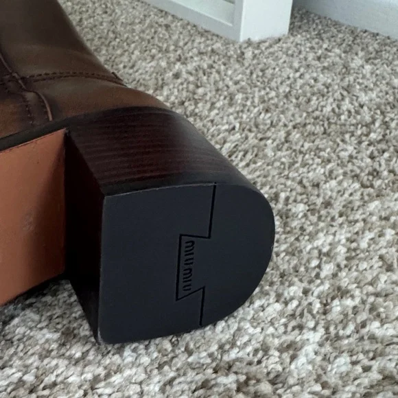 Brown Leather Tall Block-Heel Boots 35 - Picture 6 of 6